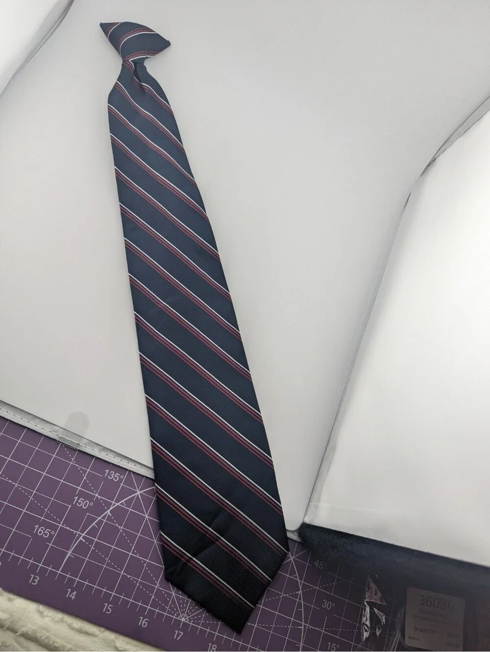 6 Pack Career Cravats Navy Red Silver Striped Clip-On Tie #36020 3.5x18